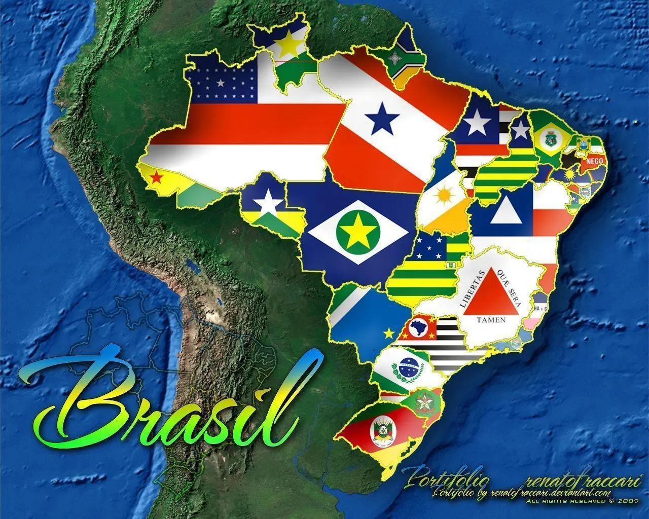 Mapa Brasil com bandeiras muito legal