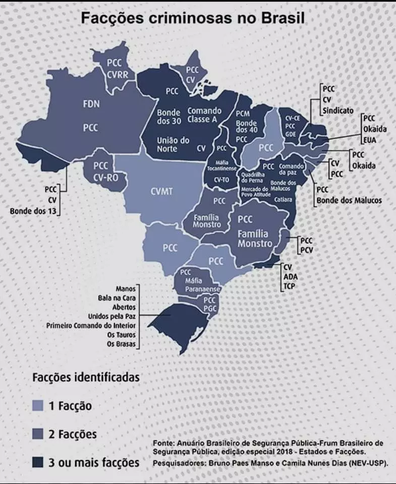 Mapa das facções criminosas do Brasil