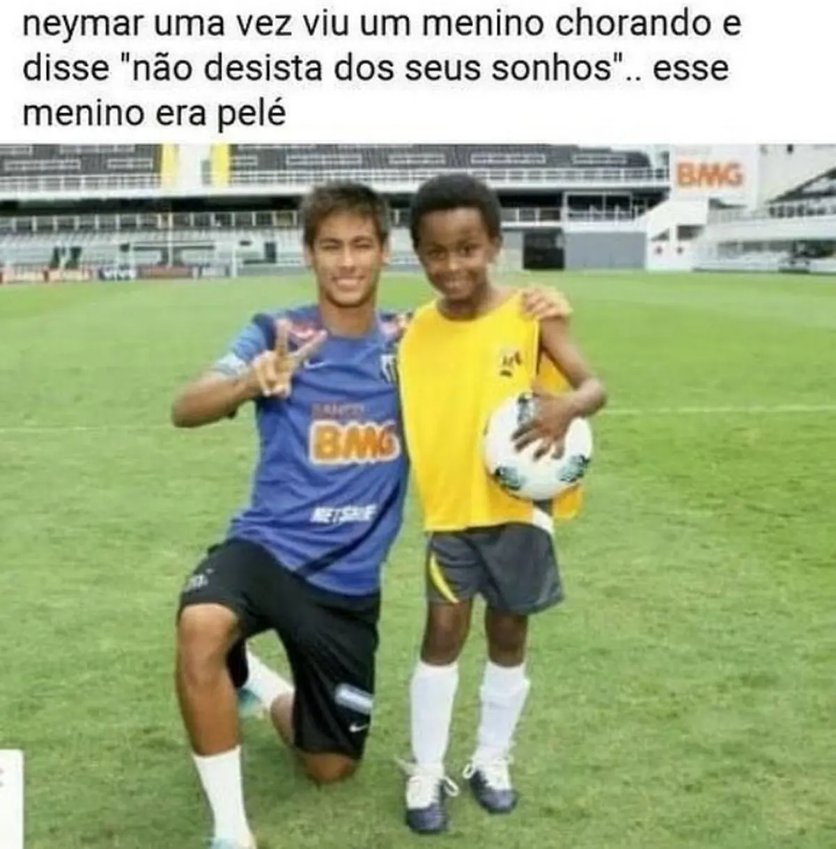 Neymar uma vez viu um menino chorando e falou nao desista dos seus sonhos esse menino era pele