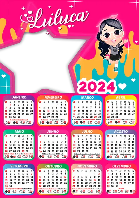 Calendario 2024 Luluca PNG Colagem de Foto