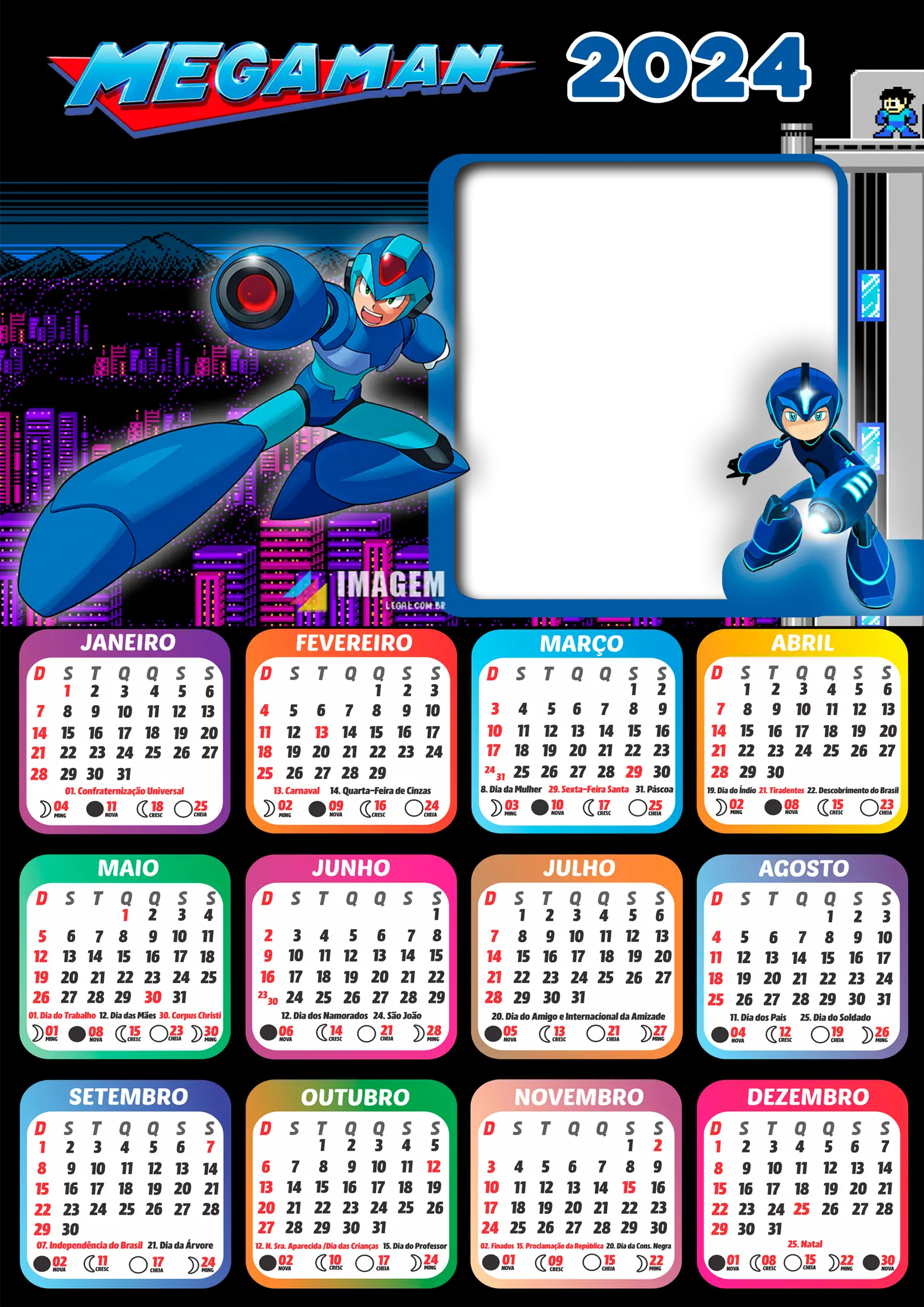 Calendario 2024 Moldura Megaman PNG