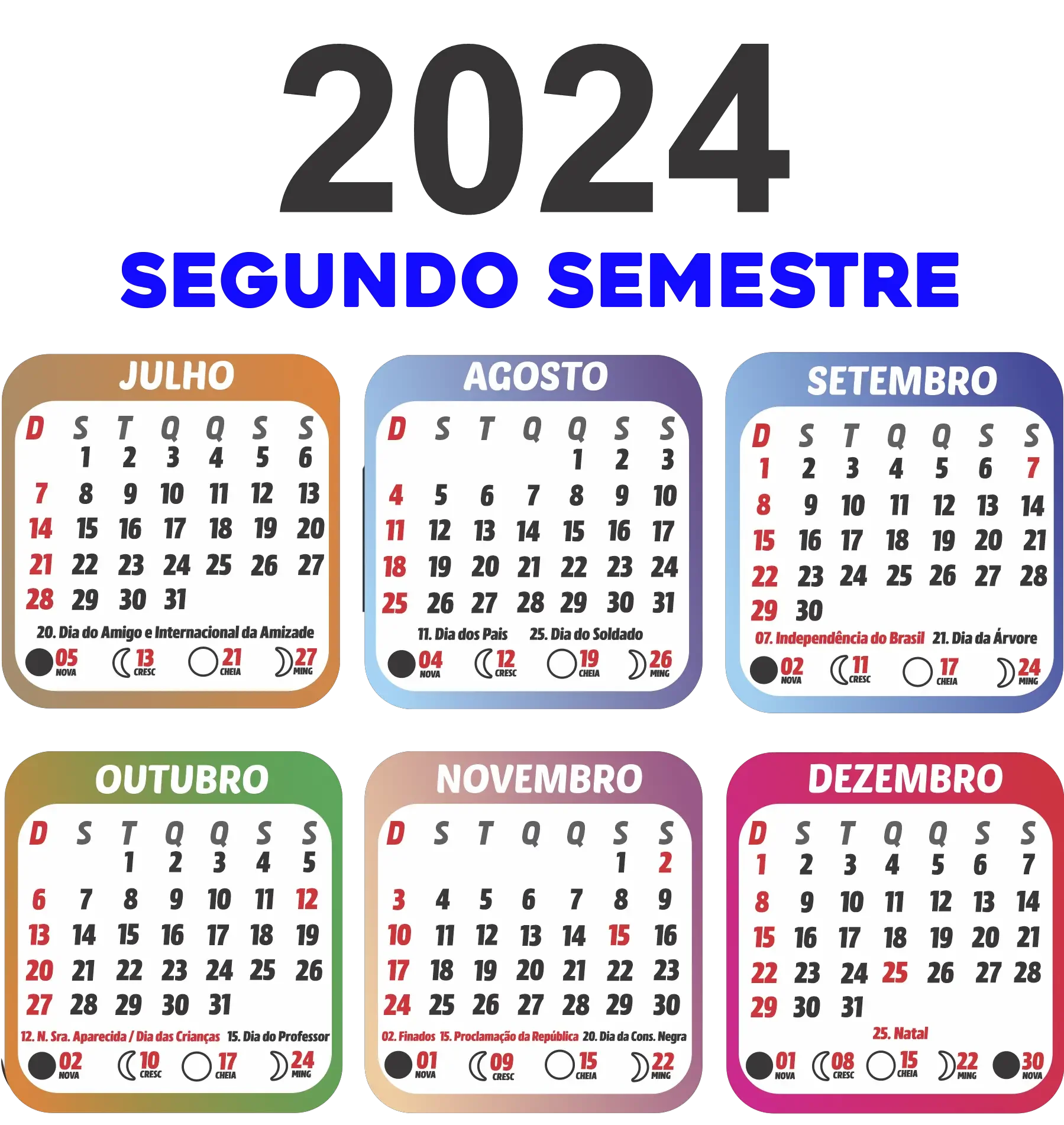 Calendário 2024 Segundo Semestre Imprimir