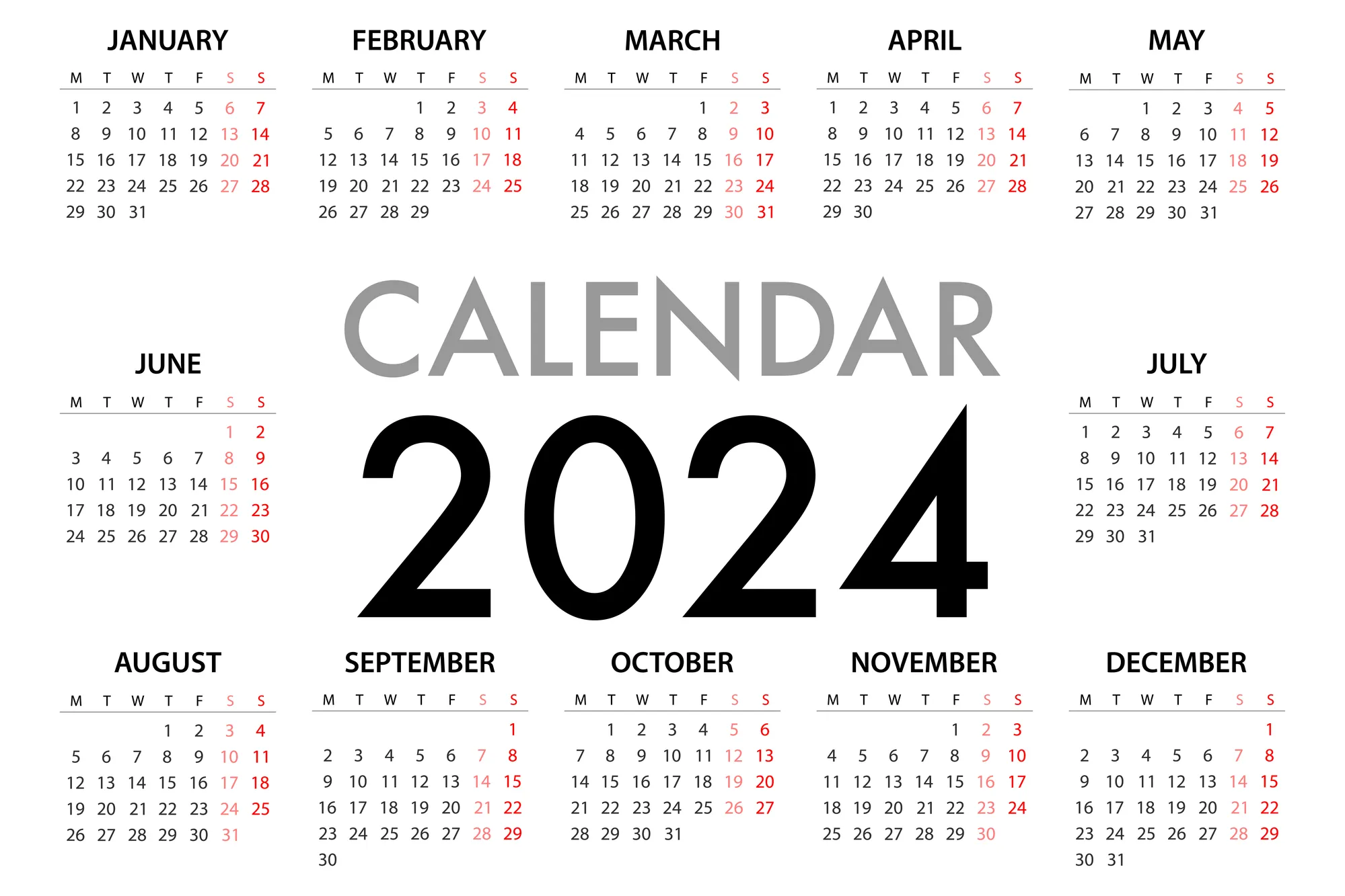 Calendário 2024 em Inglês 4